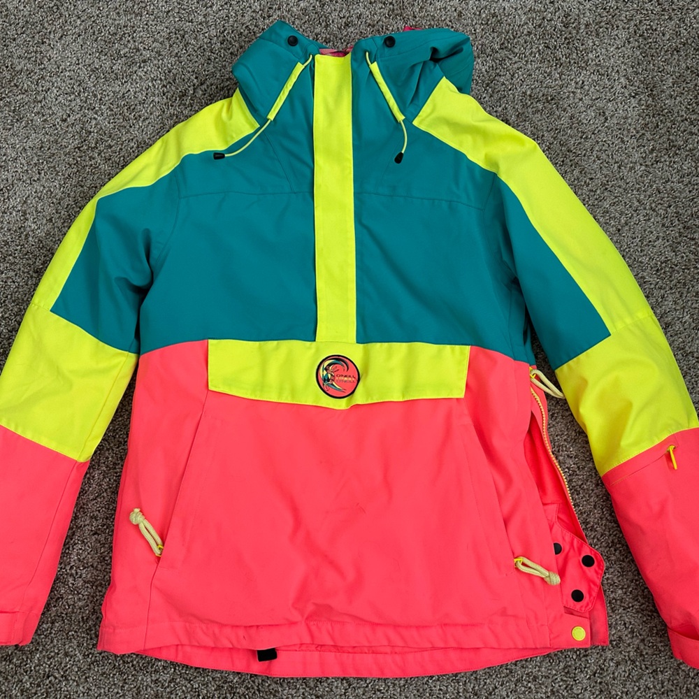 O’Neill neon color block snowboard jacket